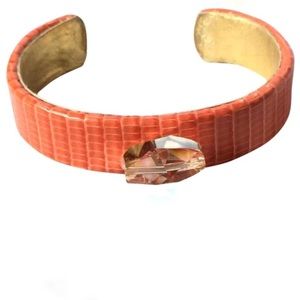 Ted Rossi Orange Snakeskin Cuff with Crystal